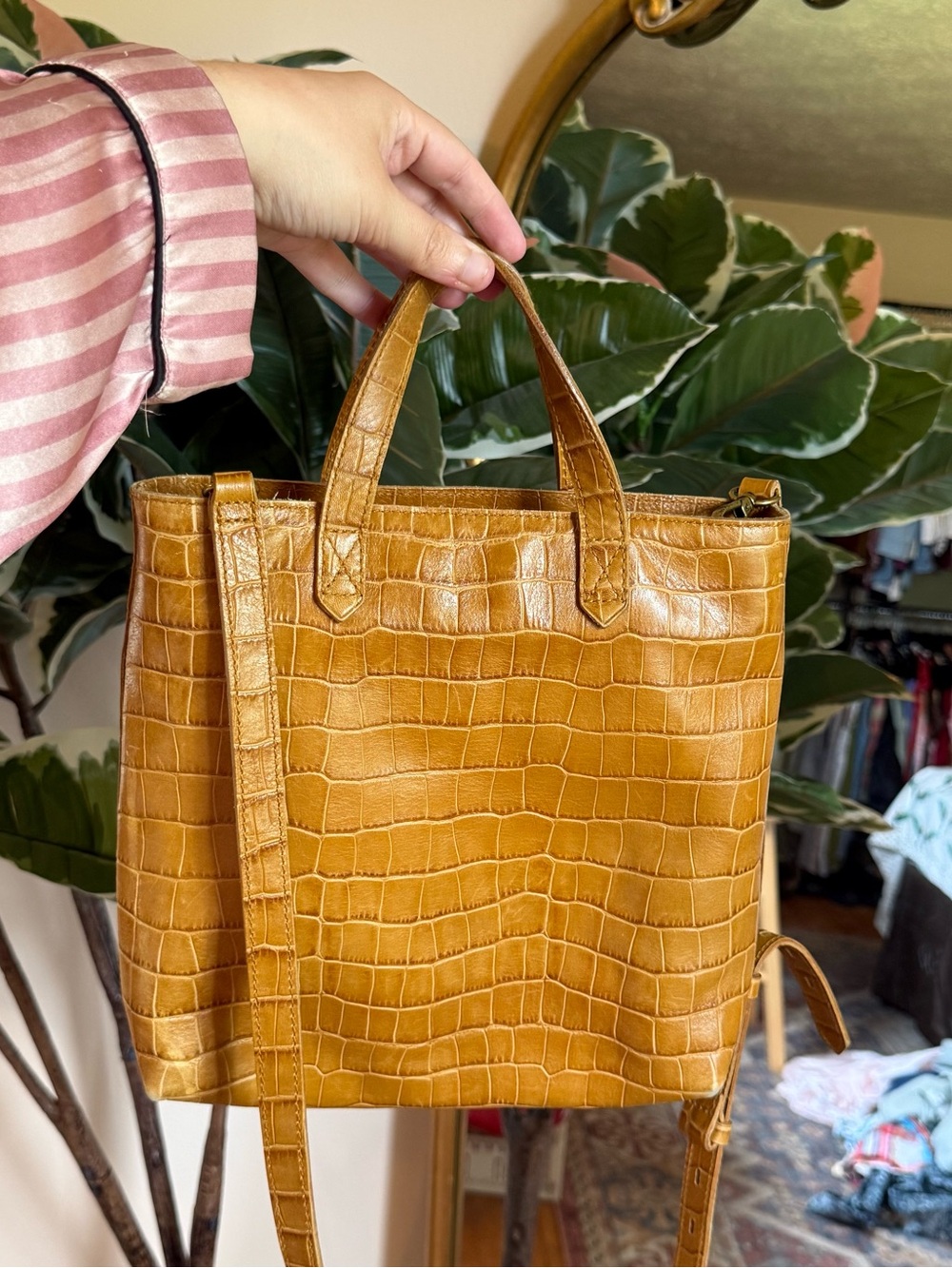 Madewell tan crock print leather crossbody handbag